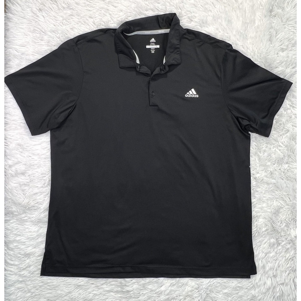 ADIDAS Mens Black Solid Performance Logo Golf Polo Shirt 2XL
